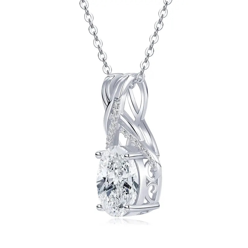 Original 925 Sterling Silver Women's Cross Pendant Necklace Oval Cut 8x10mm 3.0ct Moissanite Oval Cut Setting