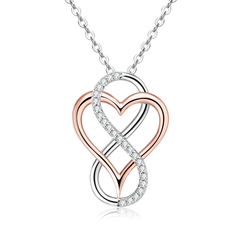100% 925 Sterling Silver Certificated 1mm Moissanite Authentic Sterling Silver Heart Infinity Necklace