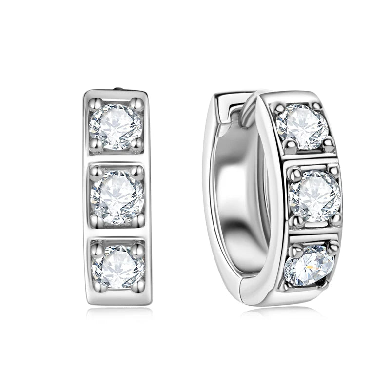 Sparkling Jewelry D Color Black 3.0mm 0.1ct Moissanite Diamond 925 Sterling Silver Huggie Hoops Stud Earrings for Men