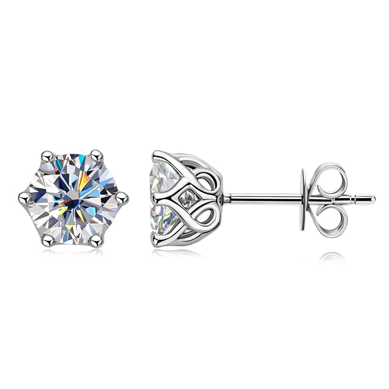 925 Sterling Silver Mossanite 3mm 4mm 5mm 6.5mm 8mm D Color VVS 0.1ct 0.3ct 0.5ct 1ct 2ct Moissanite Stud Earrings