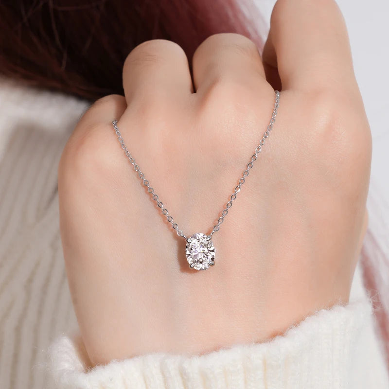 Real 925 Silver Chain Jewelry Gift for Wedding Birthday Party Valentine Oval Cut 2.0CT Moissanite Pendant Women's Necklace