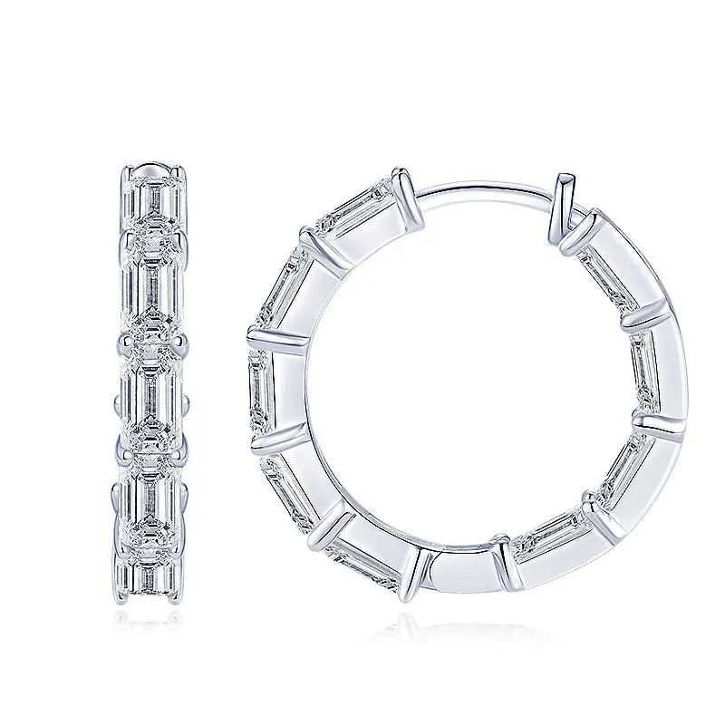 Personalization 925 Sterling Silver 3x5mm 0.5ct White Moissanite Statement Single Row Inside Out Hoop Earrings for Woman Man