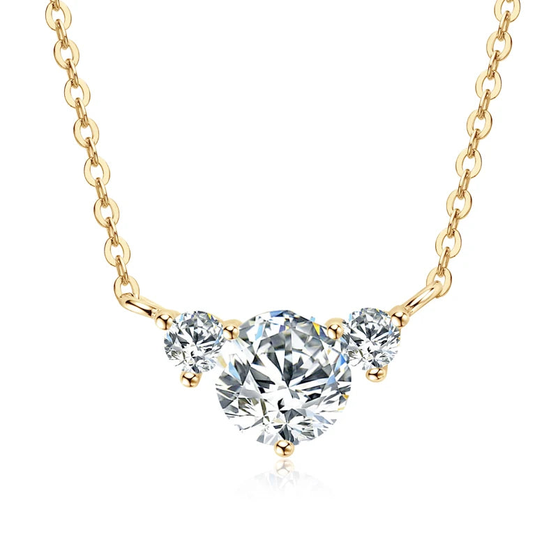 New Arrival GRA Certification 925 Sterling Silver Round Cut 1ct 0.1ct Moissanite 3-stone Pendant Necklace for Women
