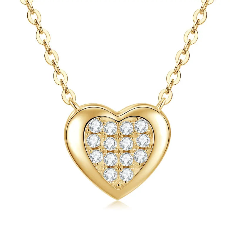Wedding 925 Silver D0.21CT Round D Color VVS1 Moissanite Full Diamond Heart Pendant Heart Shape Pendant Necklace for Women