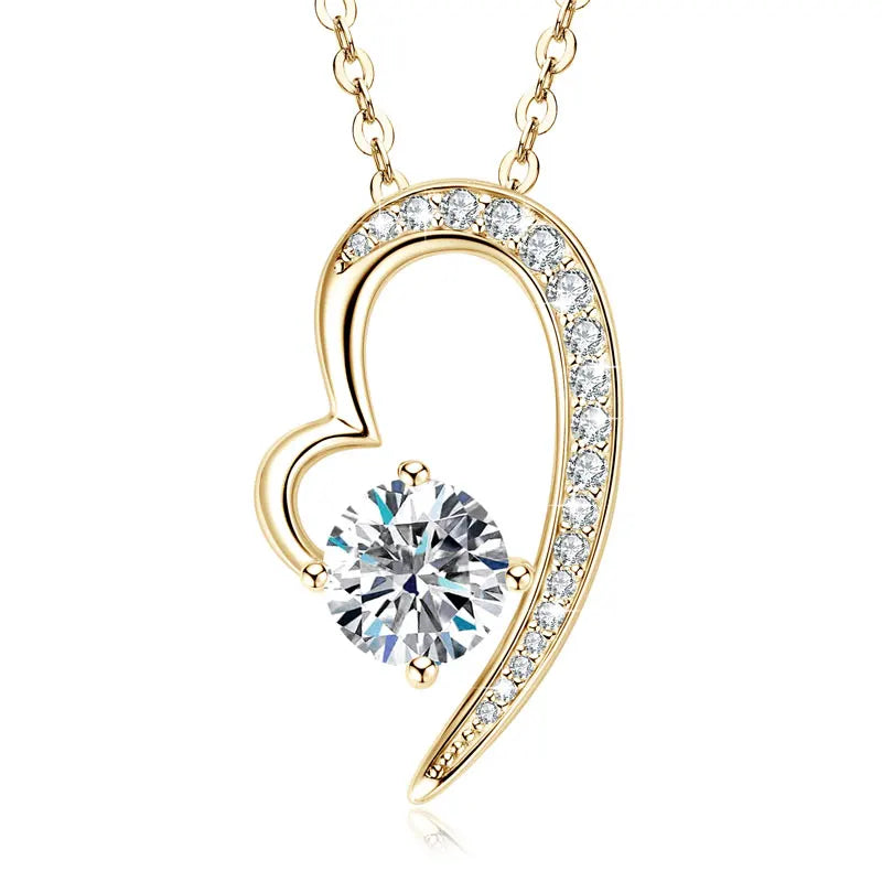 Romantic S925 Sterling Silver Heart Shaped Love Pendant Fashionable Luxury 1 Carat 6.5mm Moissanite Jewelry Wedding Necklace