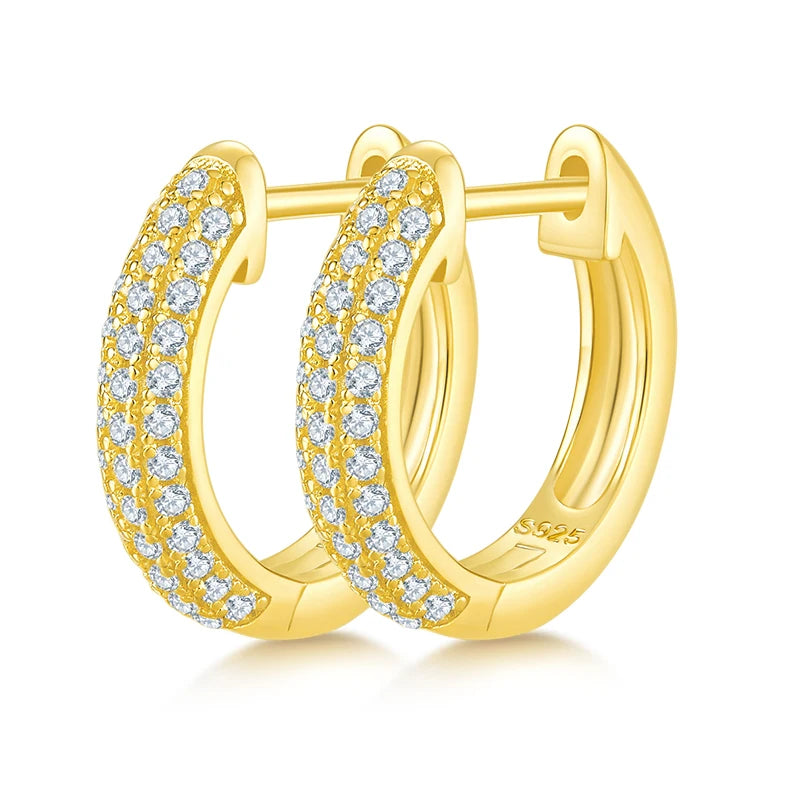 Classic Hot Sale 925 Sterling Silver 1.0MM 0.005CT Round Moissanite Three Row Hoop Earrings for Women Half Earrings