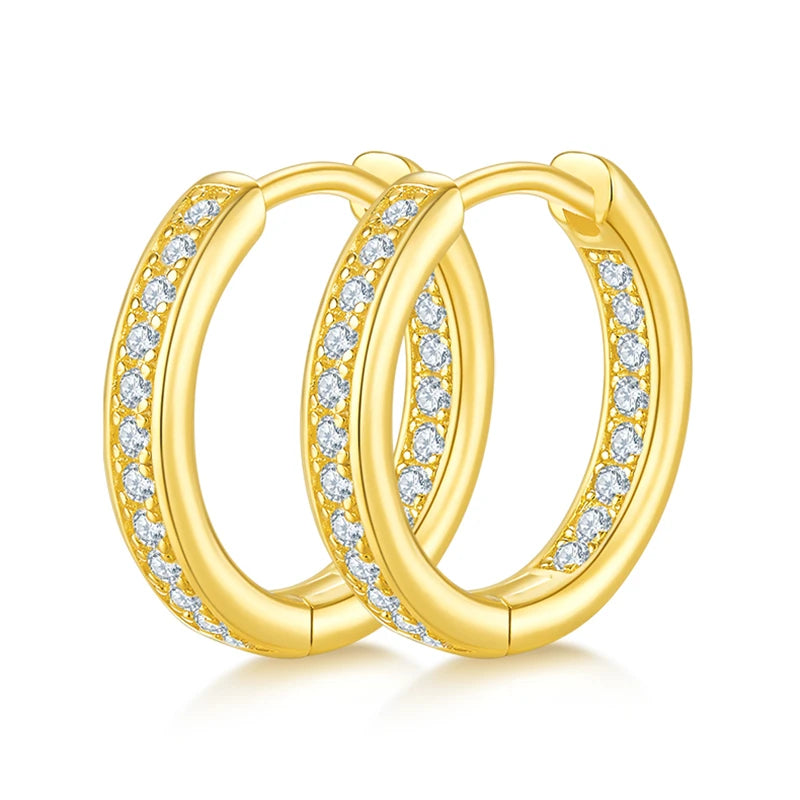 D Color VVS1 Clarity Brilliant Round Cut 1.2mm Moissanite Single Row Inside Out Hoop 925 Sterling Silver Earrings for Women