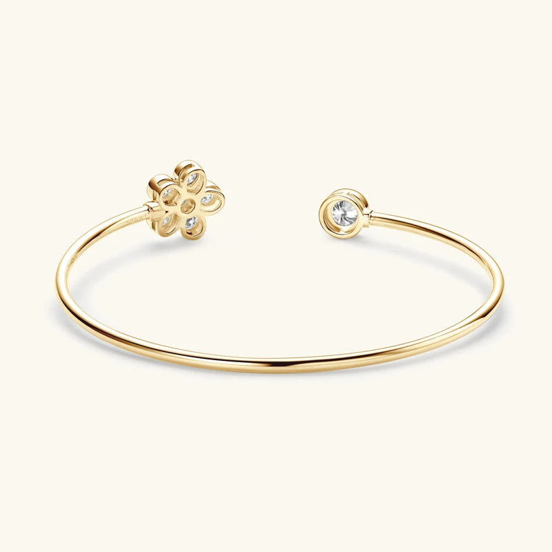 925 Sterling Silver Wrist Jewelry Gift Adjustable Flower Cuff Bracelet Exquisite Bezel Moissanite Bangles for Women Girls