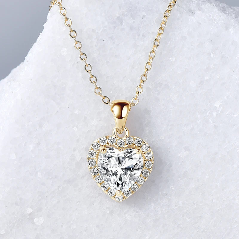 GRA Certified Wedding Trend 2024 Real Silver 925 Fine Jewelry 2CT Heart Shaped halo Pendant Moissanite Necklace for Women