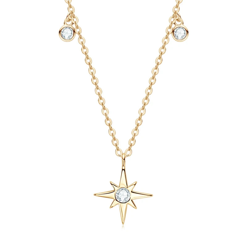 Starburst North-Star Charm Pendant Virgin Girls Choker 925 Sterling Silver 3mm Moissanite Star Necklace for Women