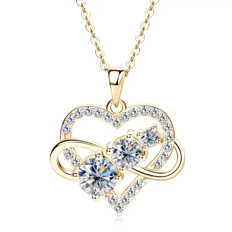Fashion Jewelry 925 Sterling Silver Infinite Love Heart Pendant Necklace Round Moissanite Ladies Necklaces for Women