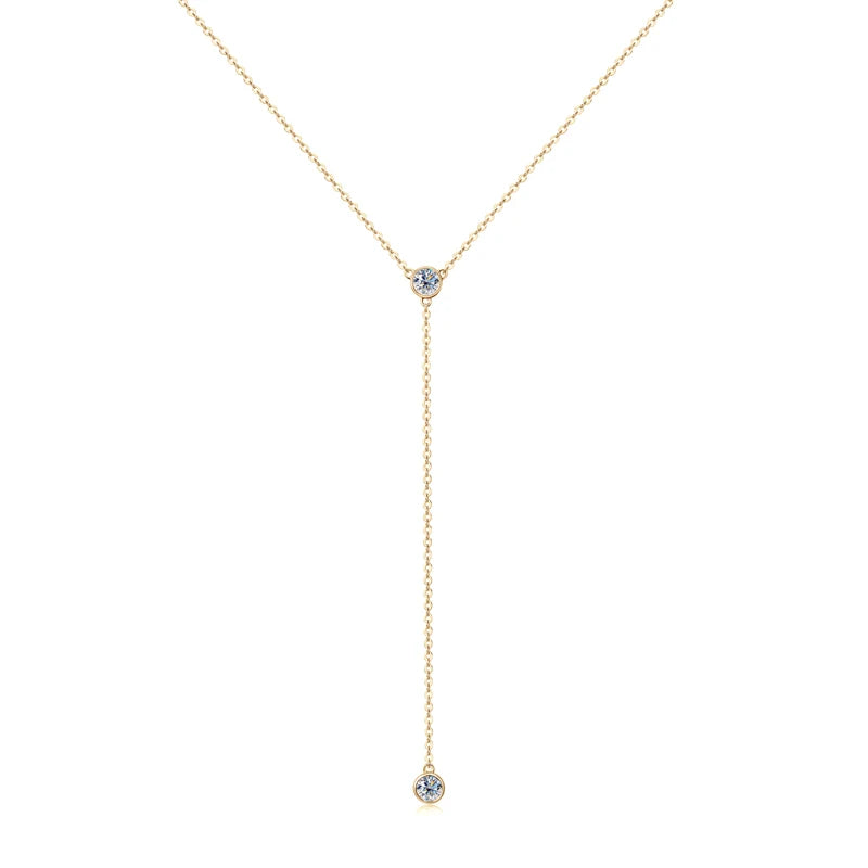 925 Sterling Silver Y-Shaped Tassel Pendant Necklace with 4mm 0.3CT Round Cut Moissanite Simple Bezel Setting