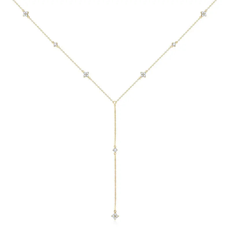 Stylish 925 Silver 2mm 3mm Round Moissanite Four-leaf Clover Fashion Necklace for Women Trendy Clavicle Chain Daily Commute