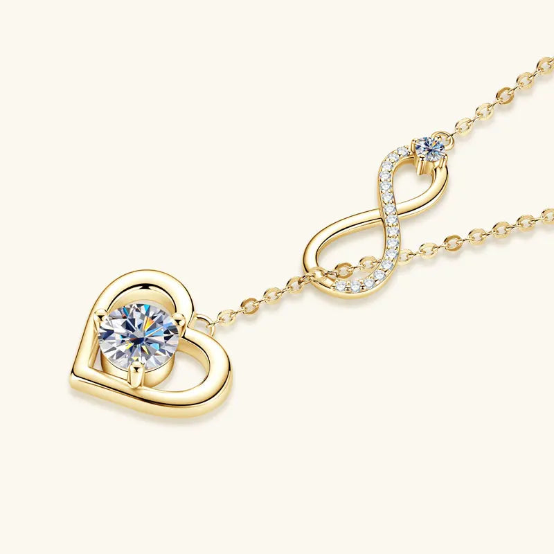 Fashion Heart Women Unlimited Y Necklace 925 Silver Round Cut 6.5mm&2.5mm&1mm Moissanite Y Lariat Infinite Love Pendant Necklace