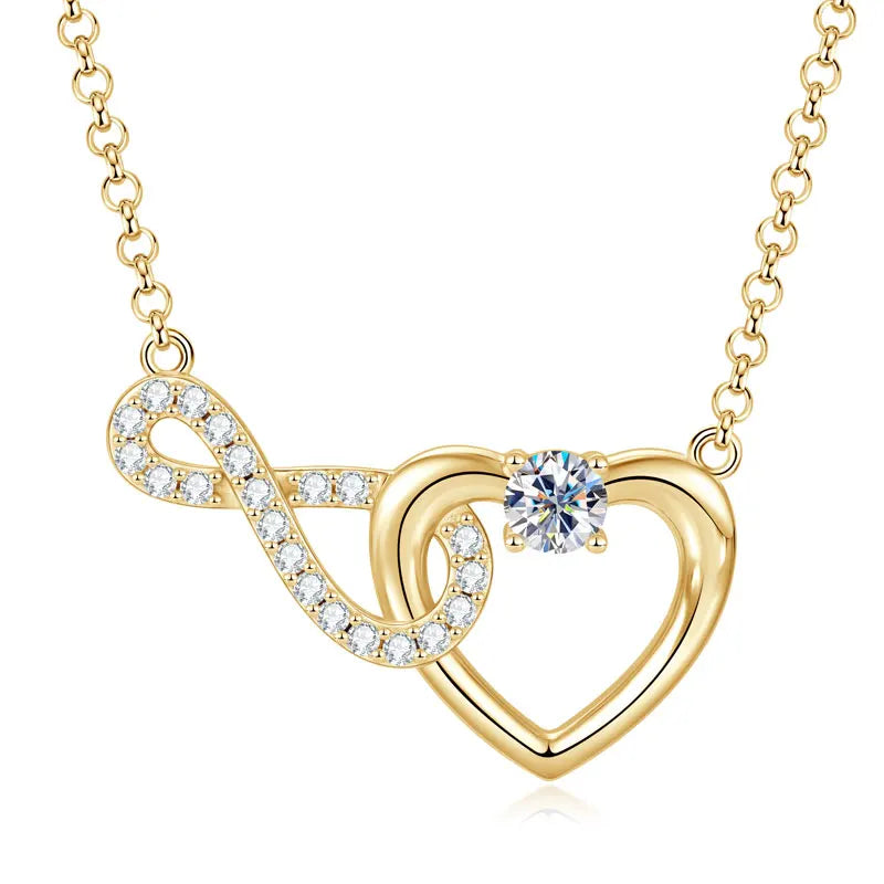Wholesale Hot Selling Jewelry 925 Silver 4mm&1.3mm Moissanite Infinity Heart Shaped Wedding Pendant Necklace for Women