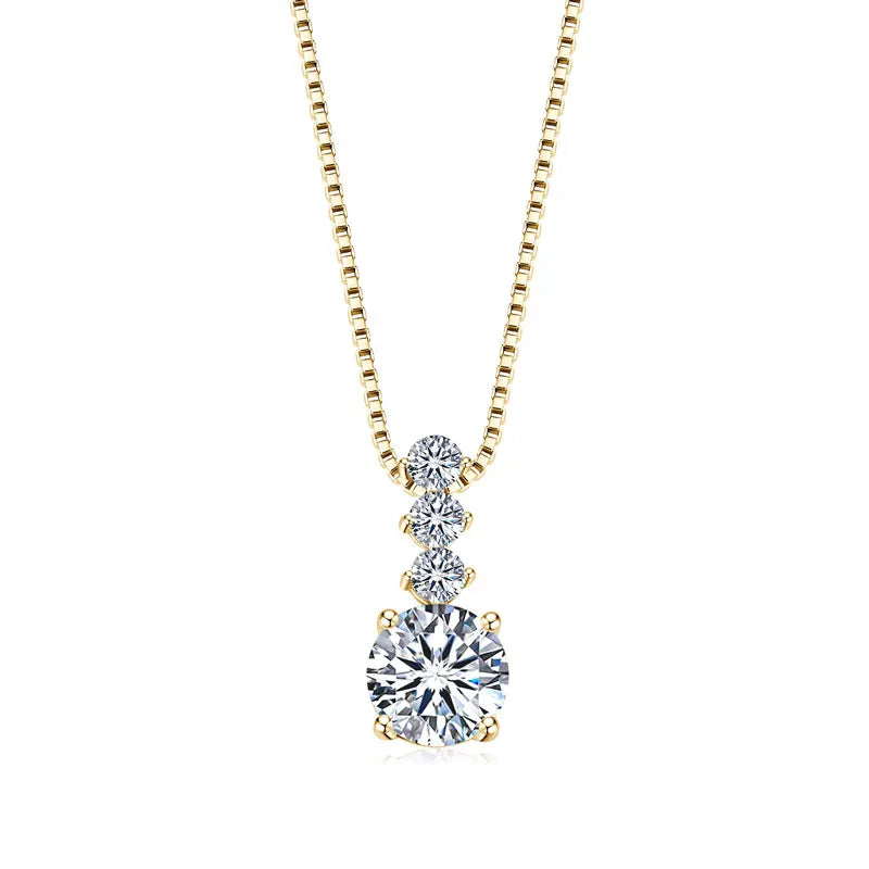 Geometric Wedding Unique Design 925 Silver Round VVS1 D Color 6.5mm 1.0ct 2.5mm Moissanite Pendant Necklace for Women