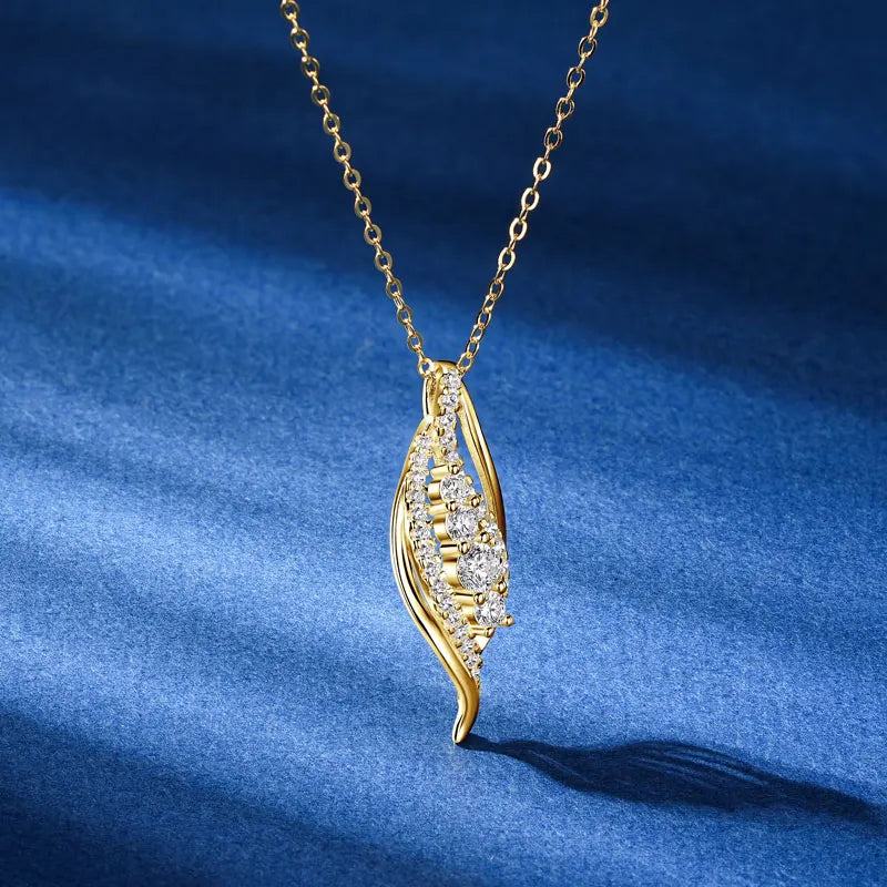 Latest Unique Curve Pendant Necklace 925 Silver 4mm & 3mm & 2.5mm Round Moissanite Fashion Curved Design Pendant Necklace Women