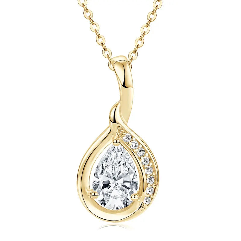 Custom 14K Gold Plated 925 Silver Pear Shape 6x9mm 1.5ct Moissanite Drop Pendant Necklace Jewelry Gifts for Women Mothers Gifts