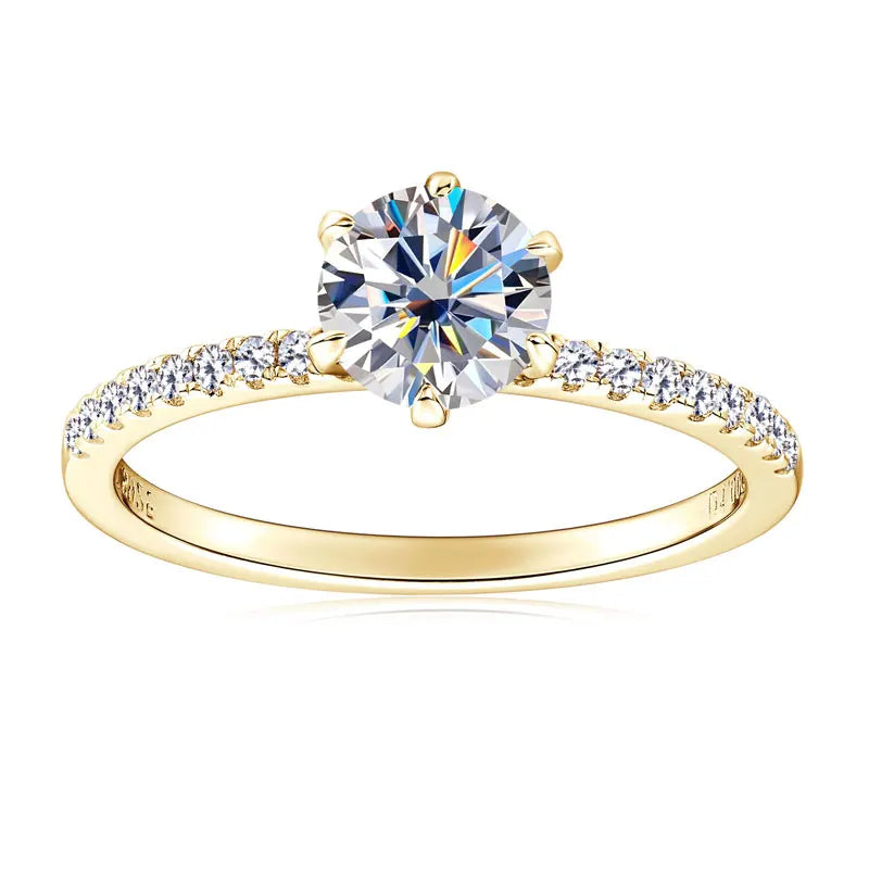 Classic Shinny 925 Sterling Sliver 1CT 6.5mm D Color VVS Round Cut Moissanite Simple Engagement Ring for Women