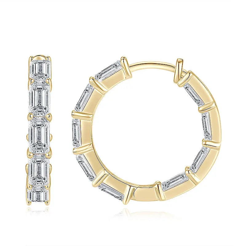 Personalization 925 Sterling Silver 3x5mm 0.5ct White Moissanite Statement Single Row Inside Out Hoop Earrings for Woman Man